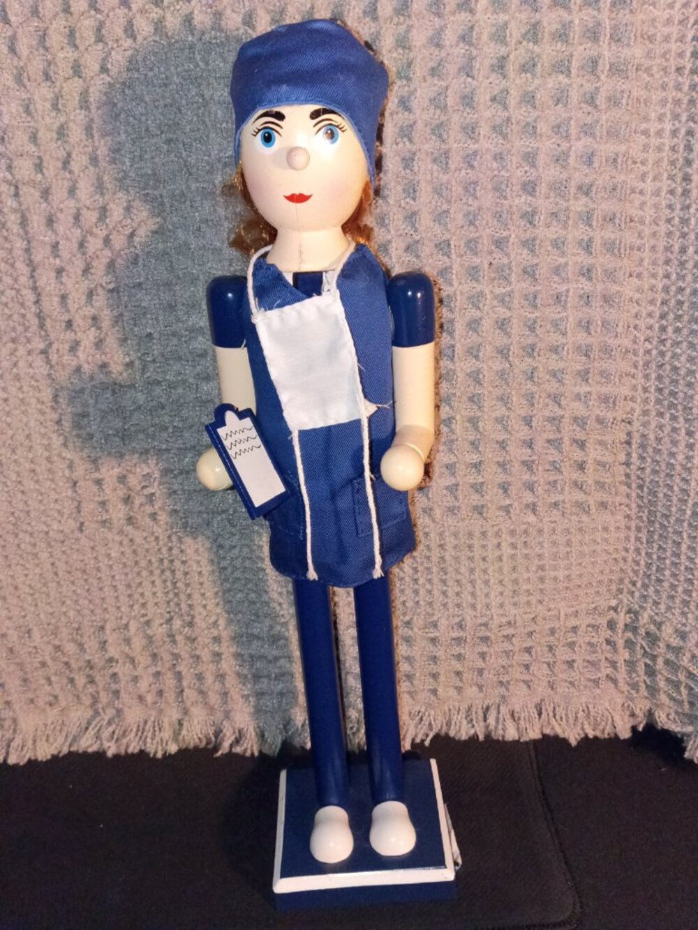 BEAUTIFUL WOODEN 16", WHITE FEMALE NURSE NUTCRACKER IN BLUE UNIFORM - Picture 2 of 6